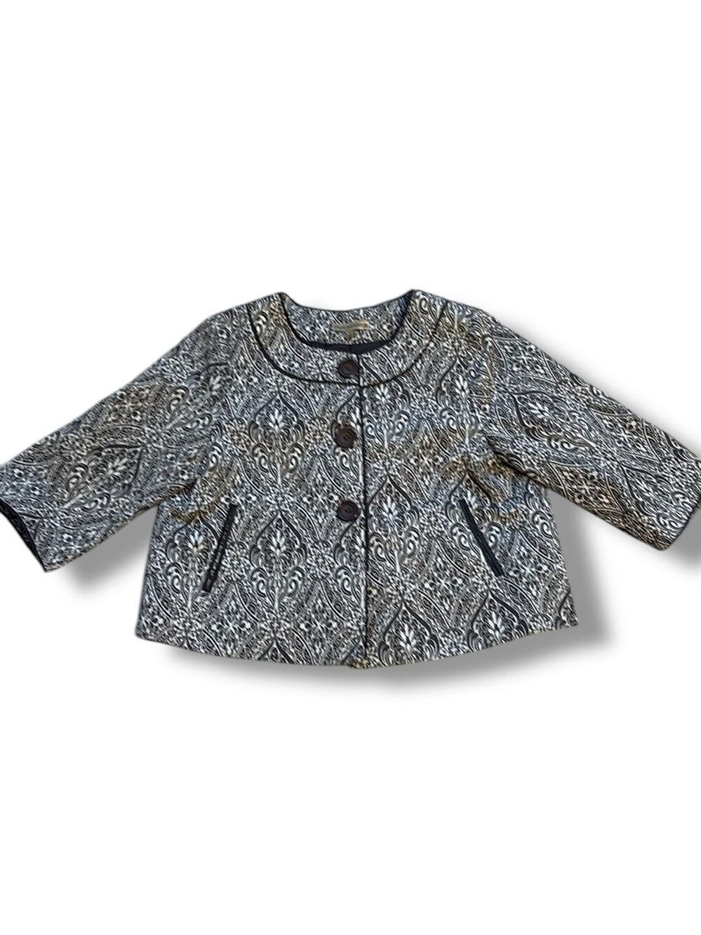 Notations Women’s Swing Jacket Cropped Jacquard Print Black & Cream Size M - Picture 6 of 6
